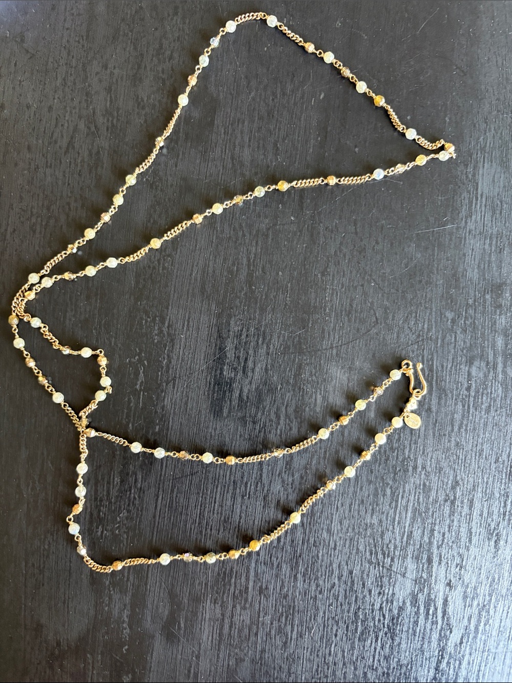 Chan Luu Pale Blue Faceted Bead Necklace with Gold-Tone Accents